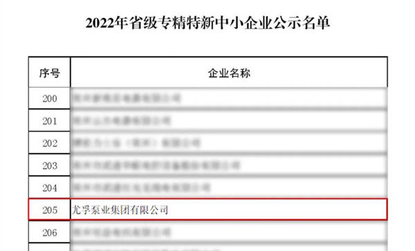 恭喜尤孚泵业荣获2022年度“江苏省专精特新中小企业”